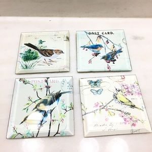 Vintage glass coasters birds nature (4)